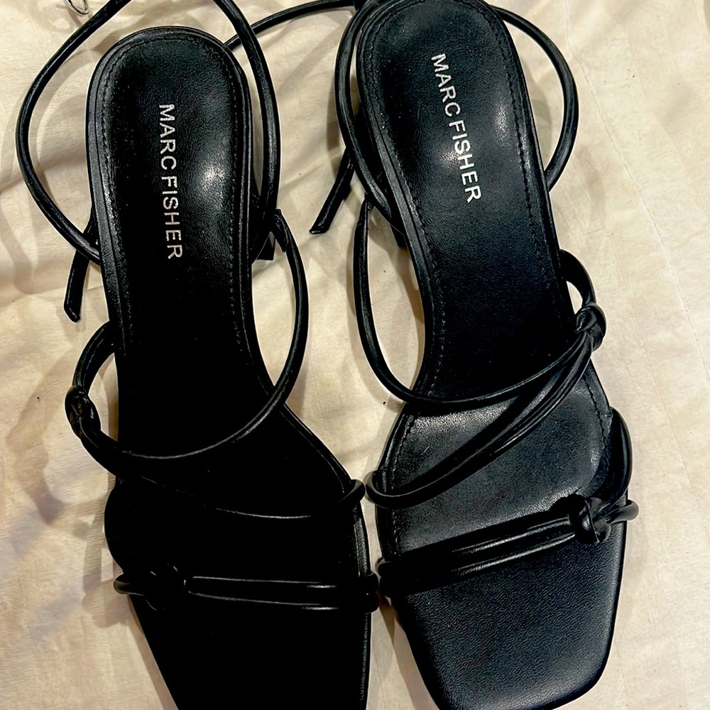 Brand- Marc Fisher, size 7 1/2, black heel sandals, good condition